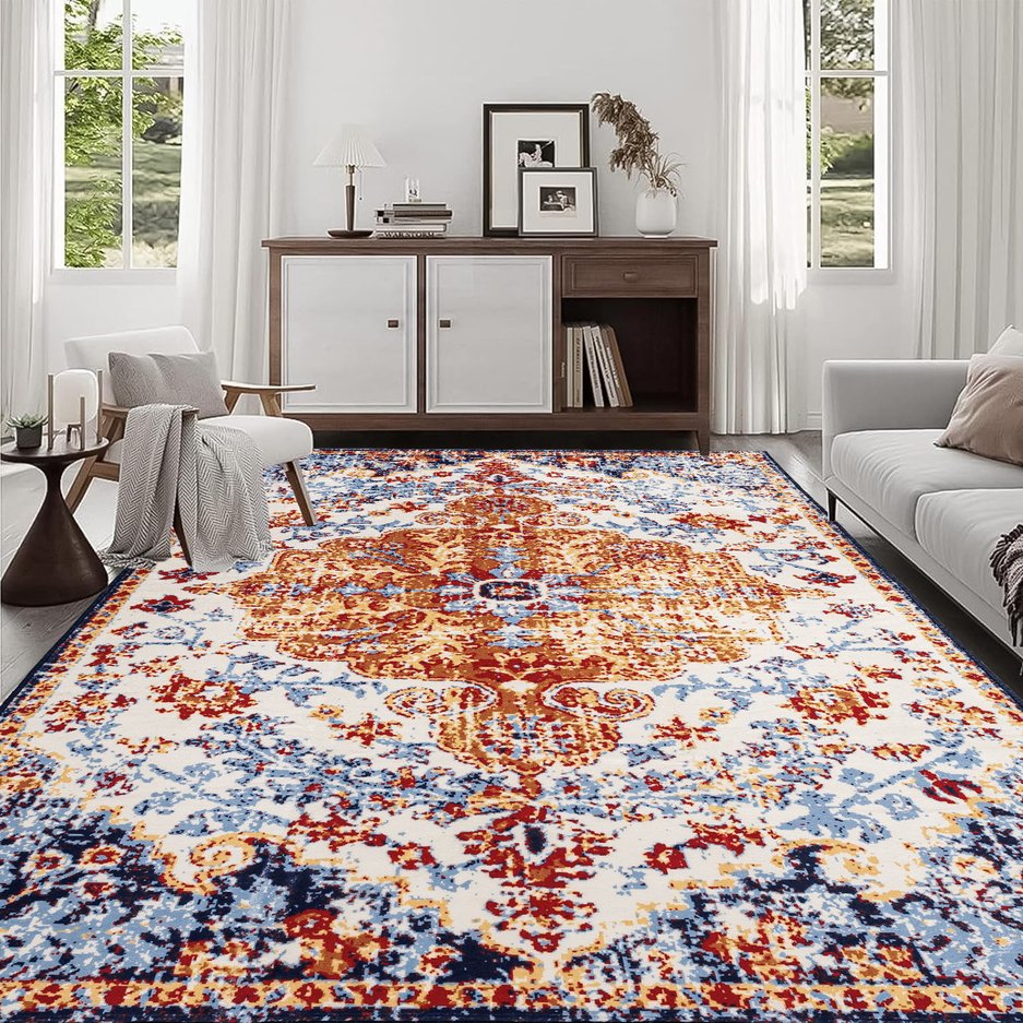 English Elm Area Rug 8X10 Vintage Bohemian Persian Floral Design - Non-Slip, Washable, Perfect For Any Room W2907P265135