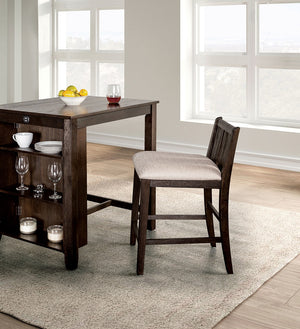 English Elm Transitional Counter Height 3pc Dining Set with USB Charging, Storage Shelves & Padded Seats Cherry,Gray 42 L x 39 W x 13 H B2741P381483