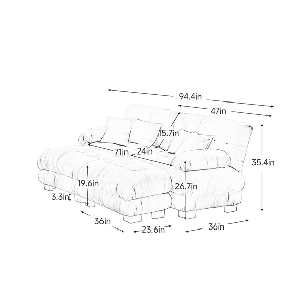 English Elm Cloud 2-Seater Sleeper Sofa In Light Coffee Chenille – Plush Comfort With Pillows & Ottomans Included! W714S01027