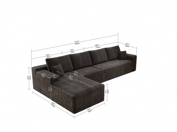 English Elm 131.9*68.9"Modular 131.9*68.9" Modular Sectional Sofa - Plush Corduroy, No Assembly, 4-Piece Configuration For Any Space W3819S00016