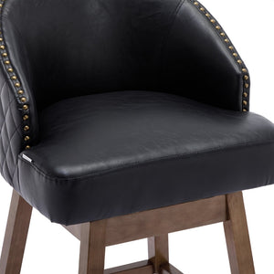 English Elm United We Win Quilted Microsuede Swivel Barstool with Wood Legs and Gold Rivet Trim Black W1568P361703