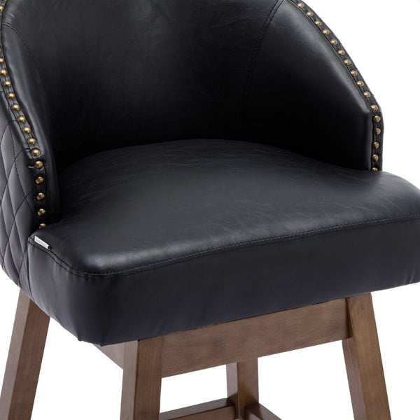 English Elm United We Win Quilted Microsuede Swivel Barstool with Wood Legs and Gold Rivet Trim Black W1568P361703