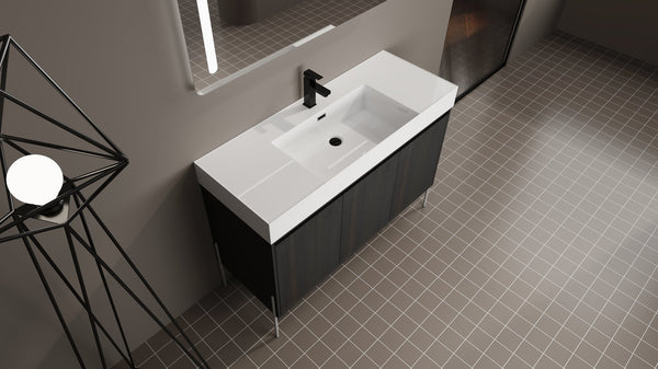 English Elm 48" Freestanding Bathroom Vanity with Resin Sink and Spacious Cabinet, Soft-Close Doors, Durable Finish Dark Oak W1972S00015
