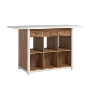 English Elm Work Table with Brown Melamine Top, 60x30x36in Sturdy Engineered Wood Workbench with Drawers & Shelves for Garage Studio B356P402743