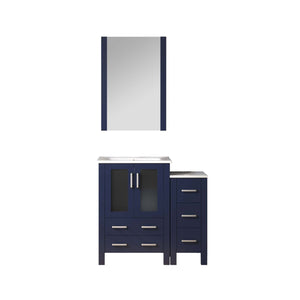 English Elm Navy Blue Bath Vanity With White Ceramic Top & Mirror - Compact Storage Solution For Small Spaces B2731S00947