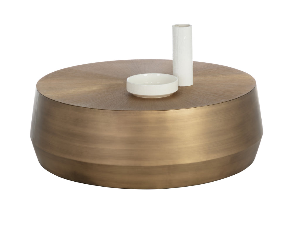 Sunpan Creed Coffee Table - Hand-Etched Iron Design with Drum Base, Perfect for Modern Living Spaces Large - 48W x 48D x 15H