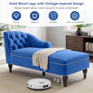 English Elm 58'' Velvet Chaise Lounge Tufted Right Arm Sleeper with Nailhead Trim Turned Wood Legs N723P431292C