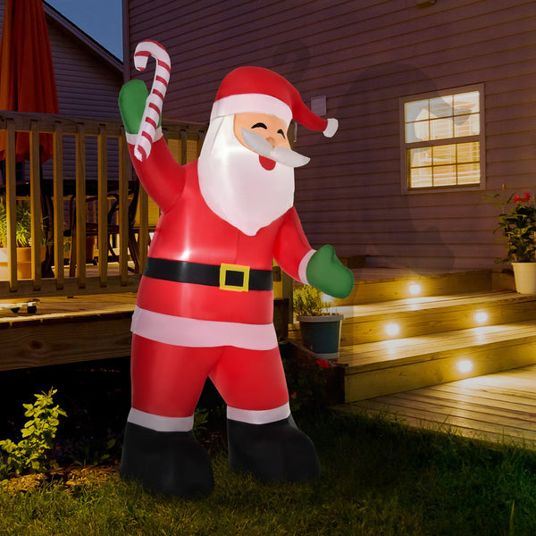 English Elm Homcom 8' Inflatable Santa Claus With Candy Cane – Festive Led Yard Decoration For Holiday Cheer W2225P249959