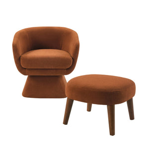 English Elm Lazy Swivel Barrel Chair and Ottoman Set Upholstered Modern Reading Nook Accent Orange W2085P381039