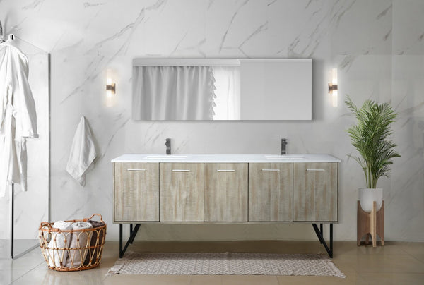 English Elm Rustic Acacia Double Bath Vanity With White Quartz Top & Gun Metal Faucet - 80" W X 20" D Charm B2731P259651-GIGA