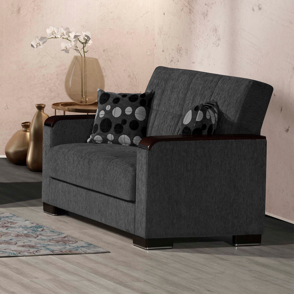 English Elm PrimeNest ZenAero X Convertible Wood-Trim Loveseat with Storage, Grey Chenille — Space-Saving Sleeper Comfort B030P281781