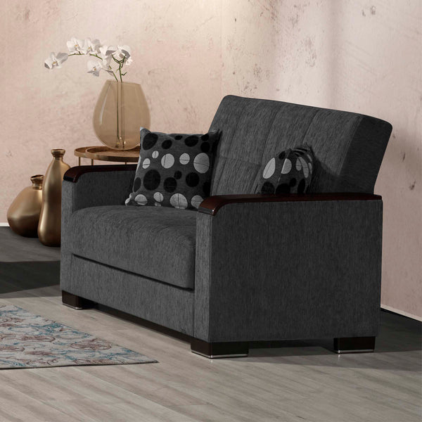 English Elm PrimeNest ZenAero X Convertible Wood-Trim Loveseat with Storage, Grey Chenille — Space-Saving Sleeper Comfort B030P281781
