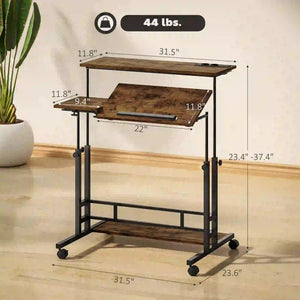 English Elm Adjustable Rolling Standing Desk with Tiltable Top Charging Ports and Locking Wheels T3971P397369