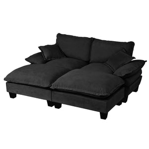 English Elm Modular Cloud Sectional Sofa Chenille Upholstered with Ottoman for Apartment Living Black W3163S00115