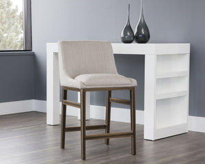 Sunpan HALDEN Counter Stool - Stylish Beige Linen Upholstery with Rustic Bronze Frame for Modern Spaces 103195