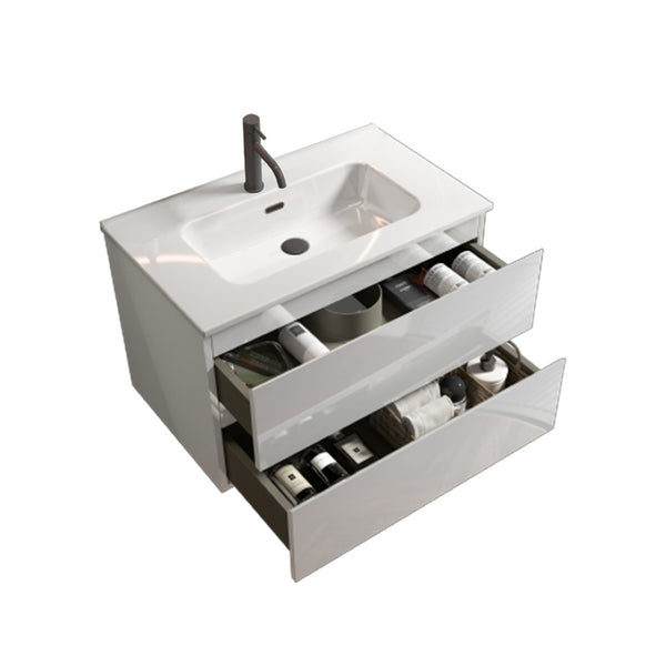 English Elm Tia 30" Glossy White Floating Bathroom Vanity With Ceramic Sink & Double Drawers For Modern Spaces W1865S00104-GIGA