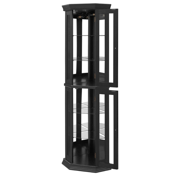 English Elm Lighted Corner Curio Cabinet with Led Glow Tempered Glass Shelves and Mirrored Back W2275P292643