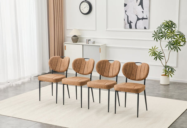English Elm Dark Oil Waxed Faux Leather Dining Chair Set with Diamond Tufted High Back Metal Legs W3493P449253