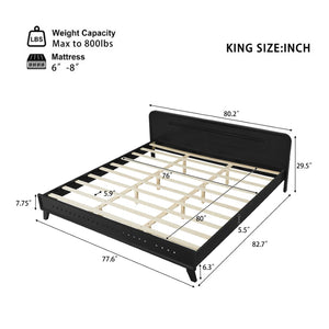 English Elm Pine Solid Wood King Bed Matte Finish Platform Frame Tall Headboard No Box Spring Black N770PK291028B