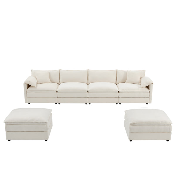 English Elm 136" Chenille Modular Sectional Sofa with Deep Wide Seats, Double Cushions & Removable Ottoman Cream N723S9687W
