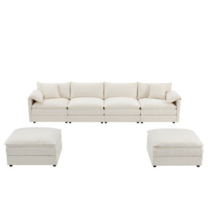 English Elm 9687aaw-6 Oversized Six Seat Sofa with Movable Ottomans for Spacious Living Rooms N723P243195W