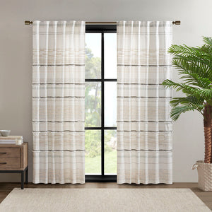 INK+IVY Nea Modern/Contemporary Cotton Printed Curtain Panel with tassel trim and Lining II40-1184 Off White/Gray