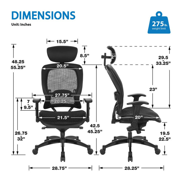 OSP Home Furnishings Executive Ergonomic Mesh Office Chair with Lumbar Support and Synchro Tilt for Home Workspaces 27876R