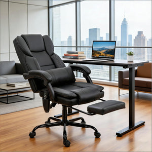 English Elm Faux Leather High Back Massage Office Chair with Reclining Footrest for Home Executives T3971P454525