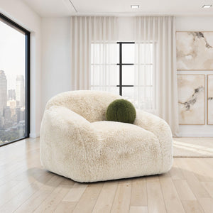 English Elm Sand Sand Finish Contemporary Faux-Fur Swivel Chair with Plush Rounded Design and Cozy Ball Pillow Included B2741P396705