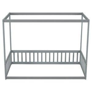 English Elm Twin Canopy Floor Bed Frame With Guardrails - Modern Grey Design For Safe, Imaginative Sleep Spaces W504P143277-GIGA