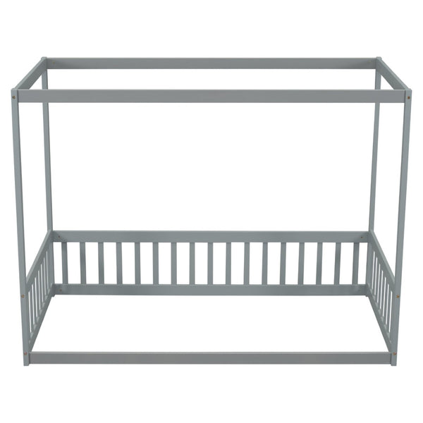 English Elm Twin Canopy Floor Bed Frame With Guardrails - Modern Grey Design For Safe, Imaginative Sleep Spaces W504P143277-GIGA