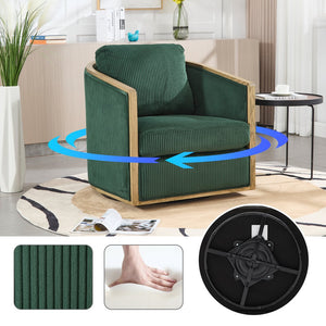 English Elm Corduroy Swivel Barrel Chair with Sturdy Wood Frame & Metal 360° Base, Plush Corduroy Comfort Pop Emerald W395P220271