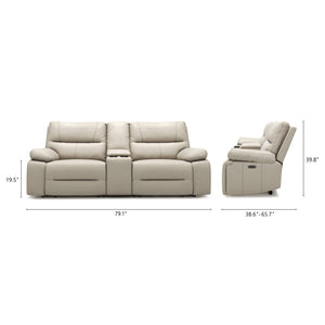 English Elm Jennifer Taylor Home - Malibu 79" Modern Power Motion Reclining 3-Piece Loveseat Sofa with Console, Cup Holders, Beige B2719P269268