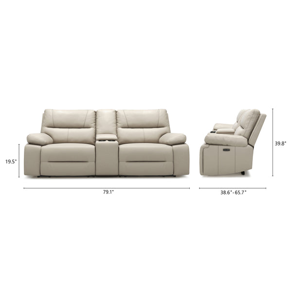 English Elm Jennifer Taylor Home - Malibu 79" Modern Power Motion Reclining 3-Piece Loveseat Sofa with Console, Cup Holders, Beige B2719P269268