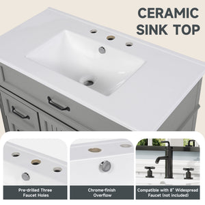 English Elm Christopher Knight Home® - 36" Bathroom Vanity with Sink - Freestanding Ceramic Top, Soft-Close Doors & Drawers, Robust Craftsmanship Grey N759P340019E