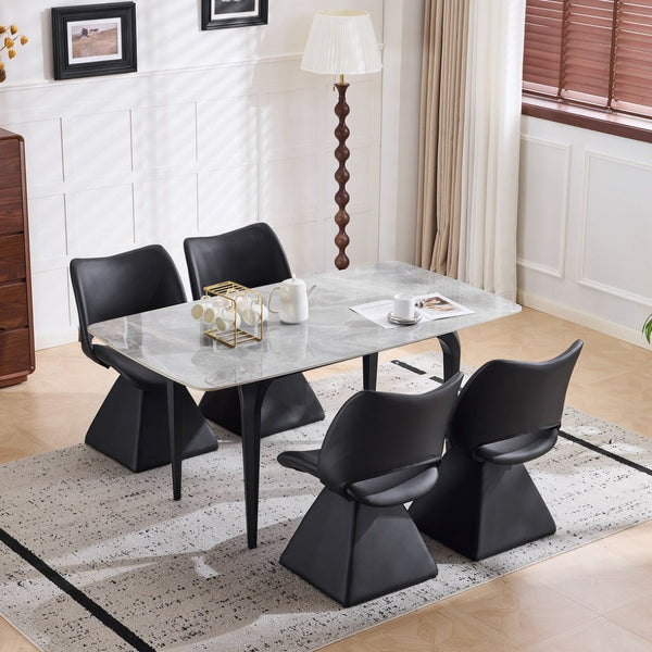 English Elm The Swivel Dining Chair with Hollow Cutout Back Faux Leather Hardwood Frame Modern Black W3612P436510