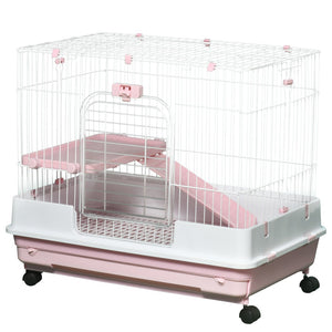 English Elm Pawhut 2-Level Small Animal Cage With Wheels, Removable Tray & Ramp For Bunnies, Chinchillas, Ferrets W2225P217536-GIGA
