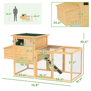 English Elm Wooden Backyard Chicken Coop with Fir Frame Nesting Box Ramp and Slide Out Tray T3971P407806