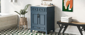 English Elm 24'' Retro Bathroom Vanity Solid Rubberwood Frame Ceramic Sink Soft Close Storage Blue N710P405405C