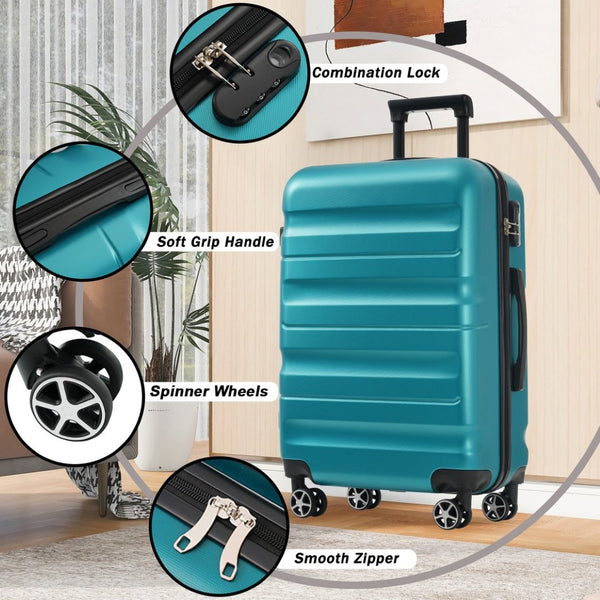 English Elm Hardshell Abs Four Piece Luggage Set with Spinner Wheels Tsa Lock Packing Cubes Blue N730P262653D