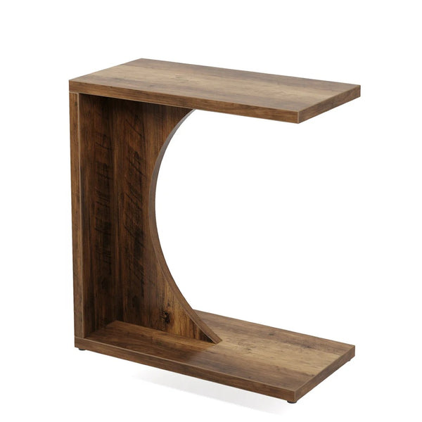 English Elm Modern Two Tier End Table Black Metal Frame Wood Grain Surface for Living Room T3971P453700