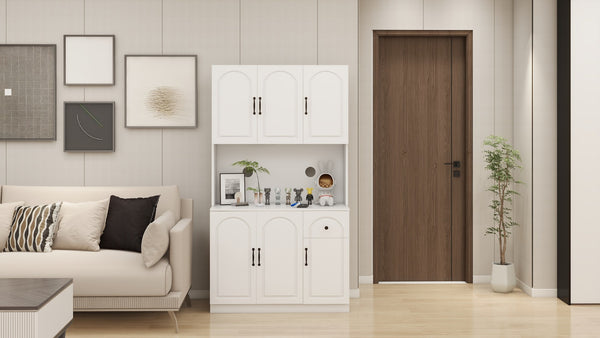 English Elm Kitchen Island with Extensible Wood Top Spice Towel Rack Storage on Casters W282S00034