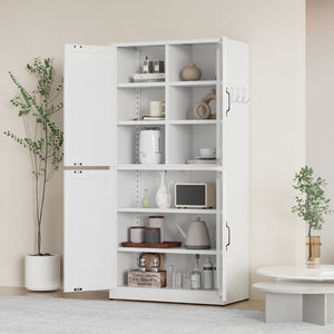 English Elm White Powder-coated Steel Pantry Cabinet with Adjustable Shelves for Kitchen or Bath T2398P413027