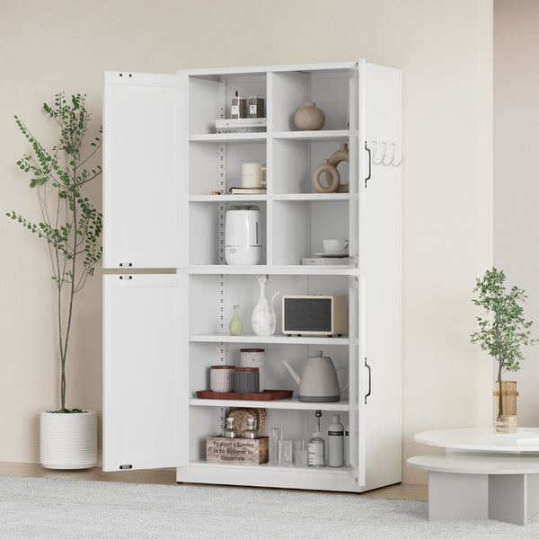 English Elm White Powder-coated Steel Pantry Cabinet with Adjustable Shelves for Kitchen or Bath T2398P413027
