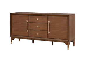English Elm 1pc Mid-century Walnut Veneer Dining Server with Gold Legs and Bar Pull Hardware B2741P446683