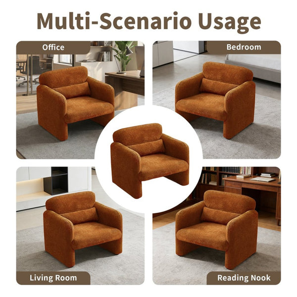 English Elm Best-selling Boucle Cloud Chair Curved Plush Upholstered Armchair with Lumbar Pillow Included Orange W1765P334055