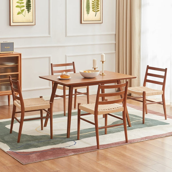 English Elm Dining Chairs with Handwoven Rope Seats and Iron Frame Mid Century Modern Set of 2 Beige,Walnut T3623P431442