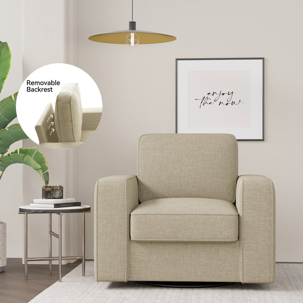 English Elm Swivel Linen Accent Chair 36" Wide Mid-Century Modern Ergonomic Back 360° Rotation Beige Sofa T3950P387637