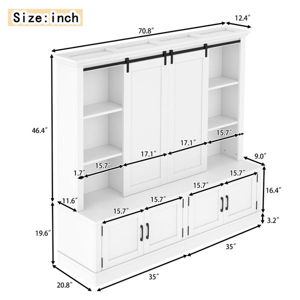 English Elm The Industrial Barn Door Entryway Cabinet with Sliding Rails and 12 Storage Compartments White W1580S00271