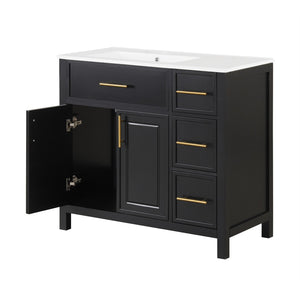 English Elm 36" Matte Freestanding Bathroom Vanity Solid Wood Cabinet Ceramic Sink Three Drawers Black N725P364205B